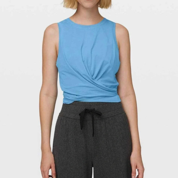 Lululemon Time to Restore Tank Top Aqua Smoke Blue Size 8 - Picture 1 of 5